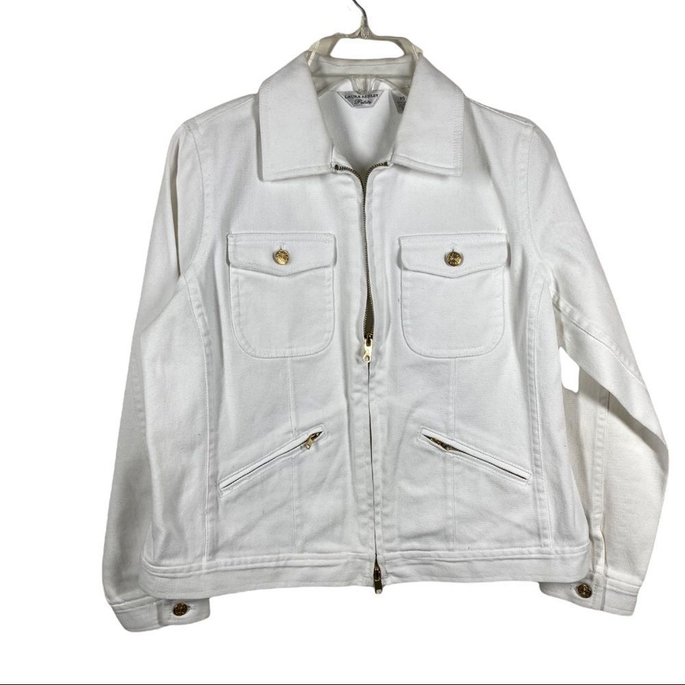 LAURA ASHLEY White Jean Jacket Sz Small Petite